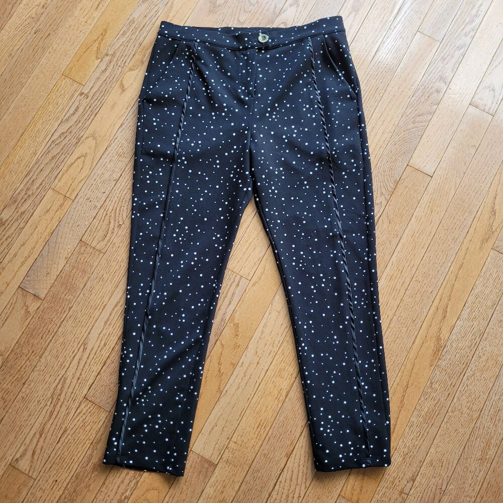 Faith and Joy Black Polka Dot Dress Pants Piping Front Stretch M